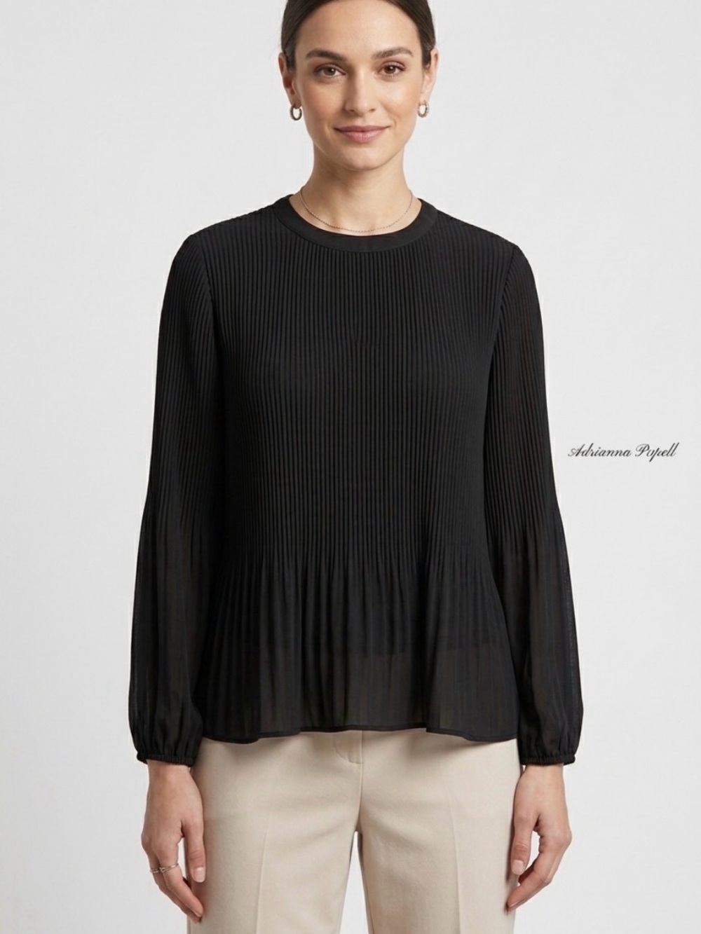 Adrianna Papell Pleated Georgette Crepe Blouse Small